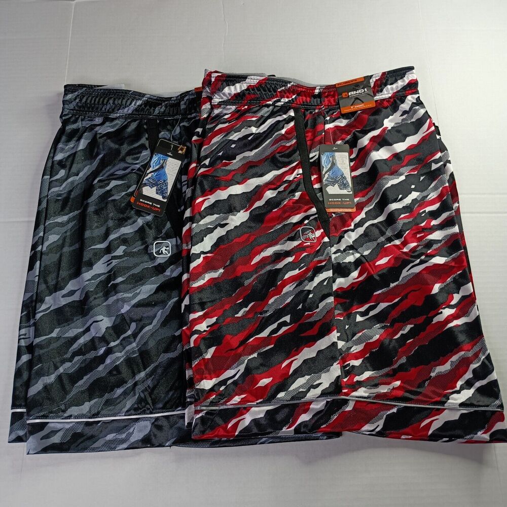 2 AND1 Offense Athletic Gym Shorts Men’s 3XL XXXL‎ Red Gray Black 8" Inseam
